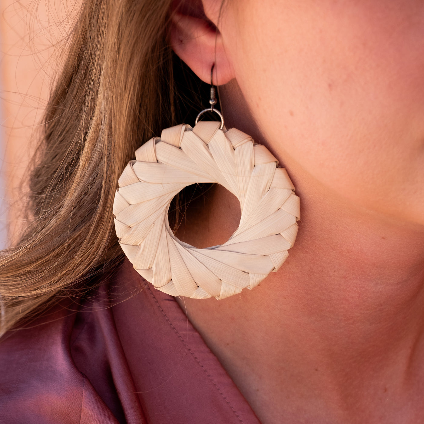 Natural Flat Palm Straw Earrings