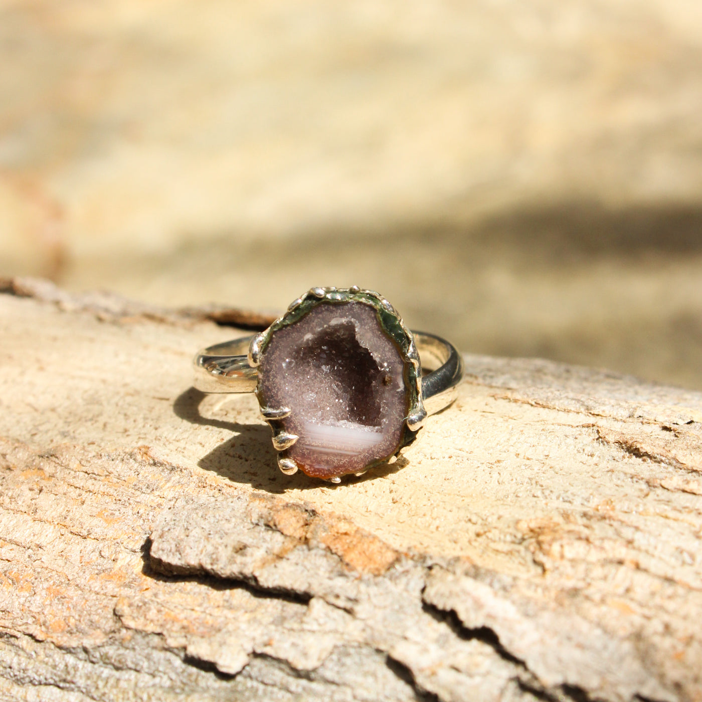 Purple Haze Tabasco Agate Geode Silver Ring