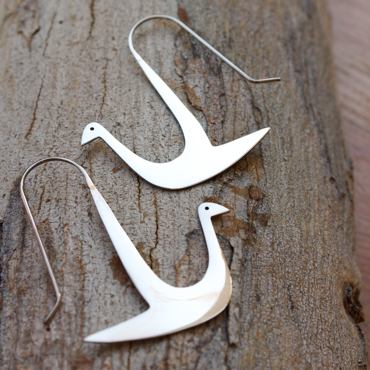 Simple Birds Hand Cut Sterling Silver Earrings