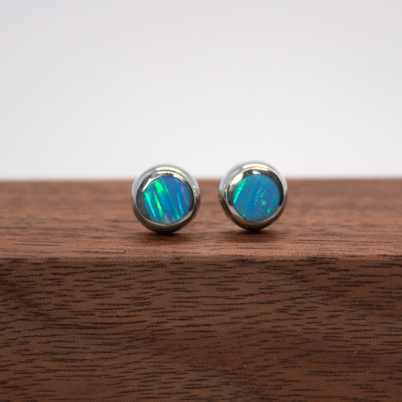 8mm Blue Opal Sterling Silver Stud Earrings