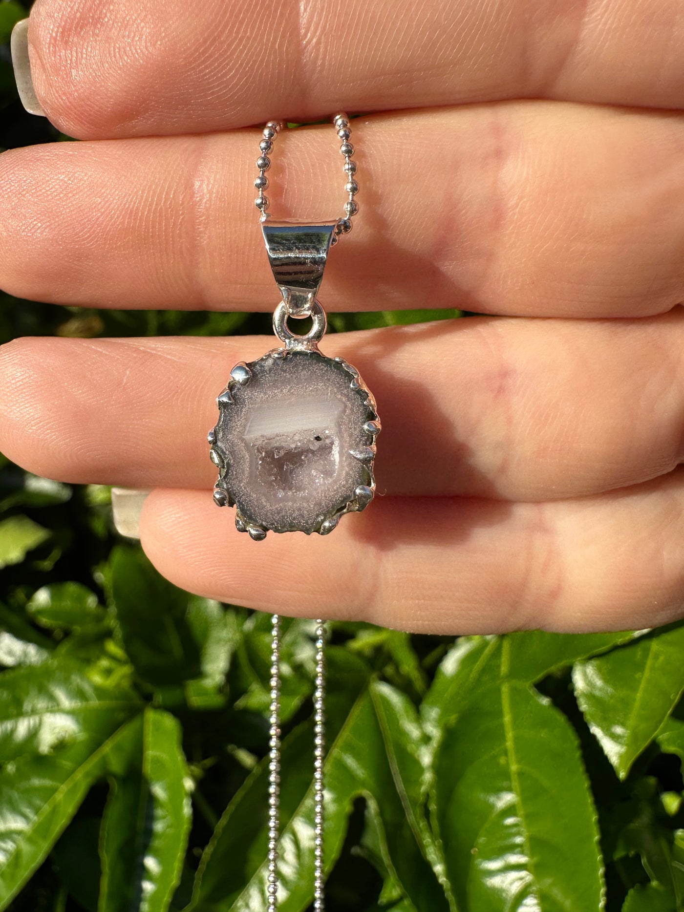 Purple Haze Tabasco Agate Geode Silver Pendant