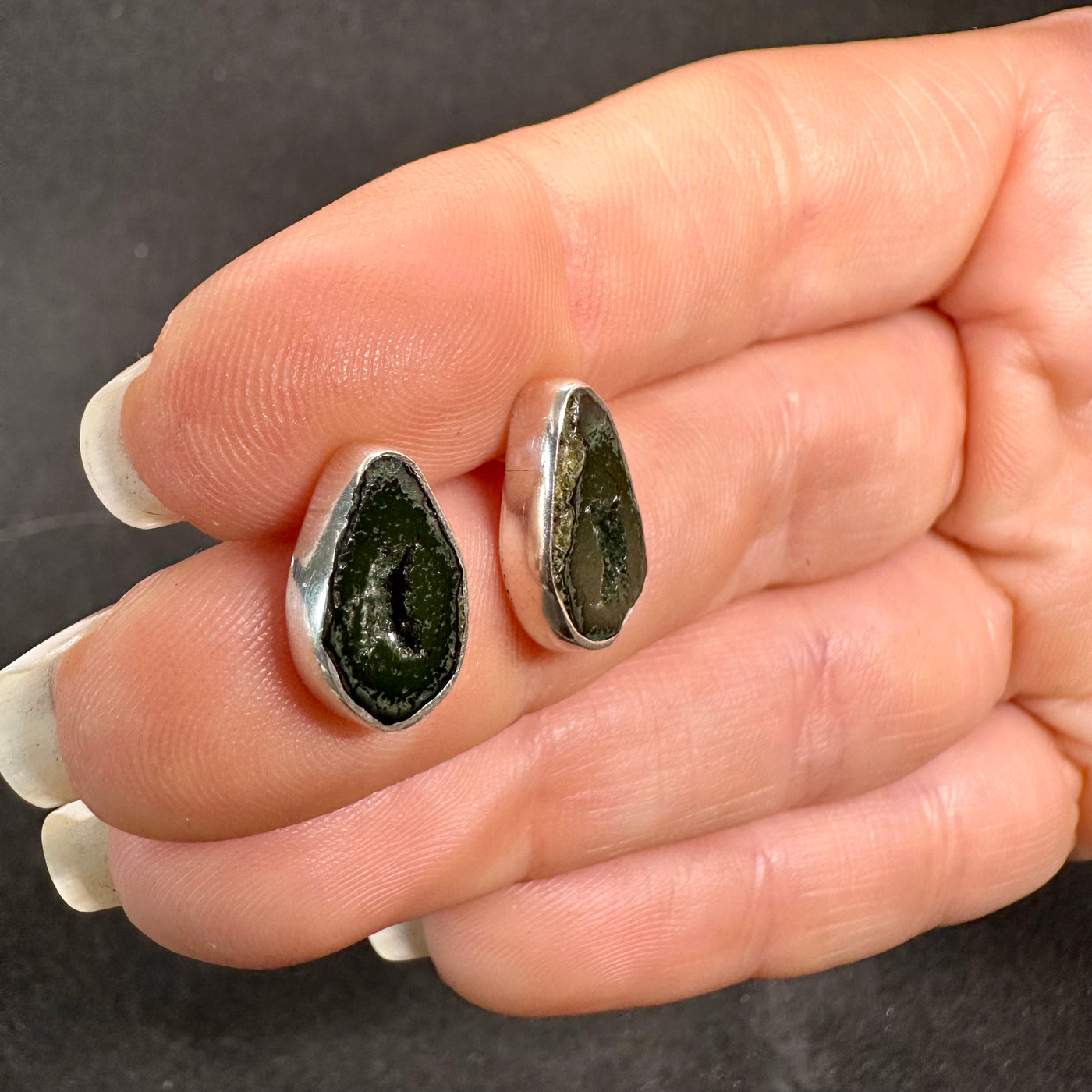 13 Tabasco Agate Geode Stud Silver Earrings