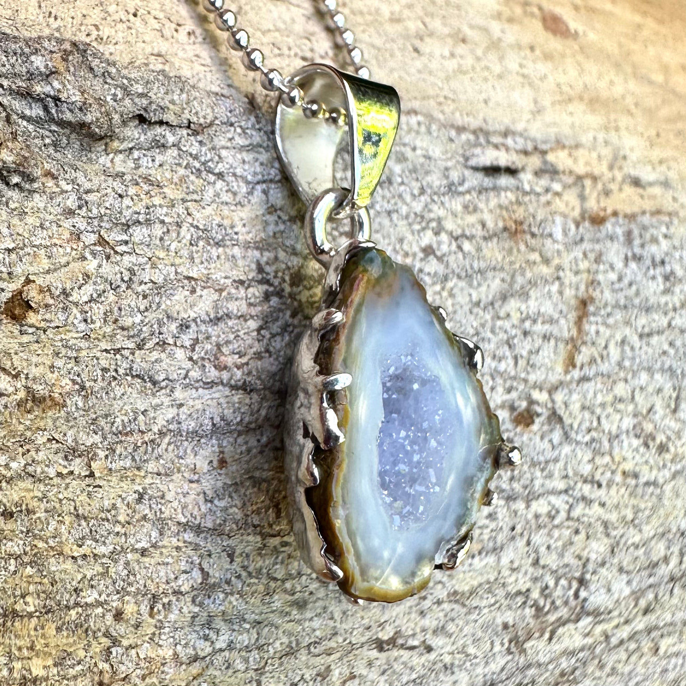 Milk & Honey Tabasco Agate Geode Silver Pendant