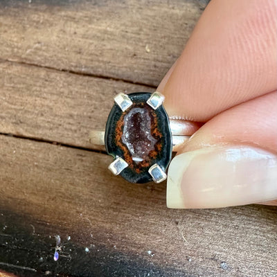 Red Eye Tabasco Agate Geode Silver Ring