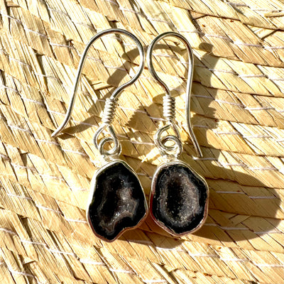 Cenotes Del Bosque Tabasco Agate Geode Silver Drop Earrings