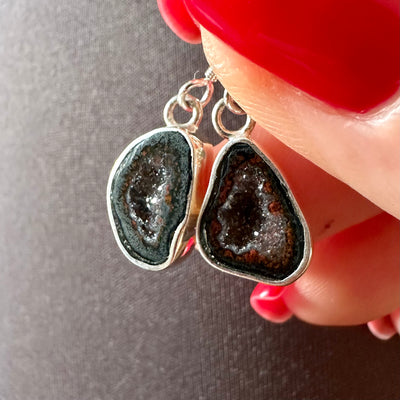 Lava Crystals Tabasco Agate Geode Silver Drop Earrings