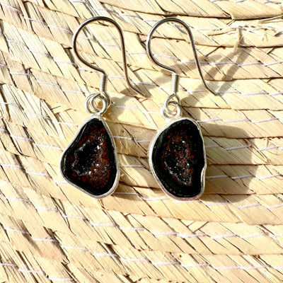 Lava Crystals Tabasco Agate Geode Silver Drop Earrings