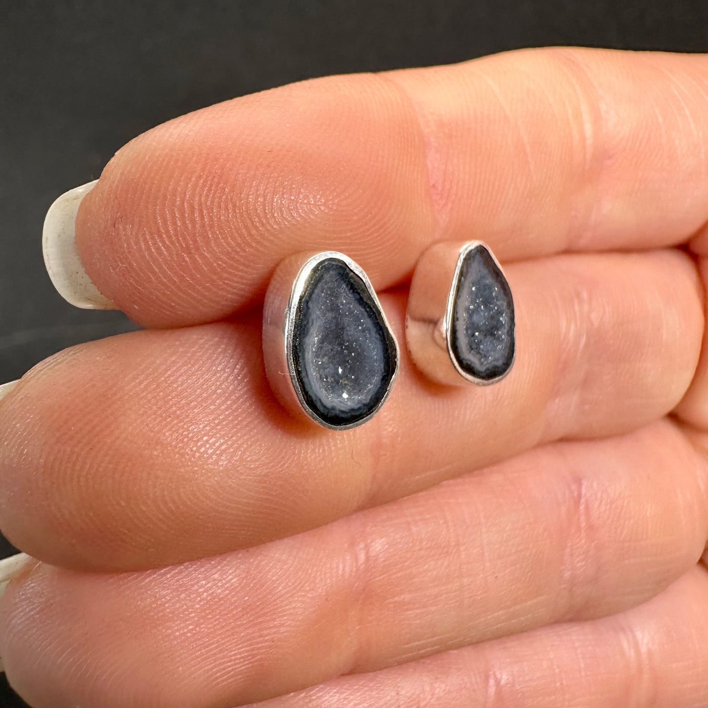 12 Tabasco Agate Geode Stud Silver Earrings