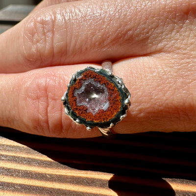 Popocatépetl Lava Tabasco Agate Geode Silver Ring