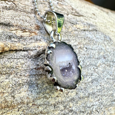 Purple Haze Tabasco Agate Geode Silver Pendant