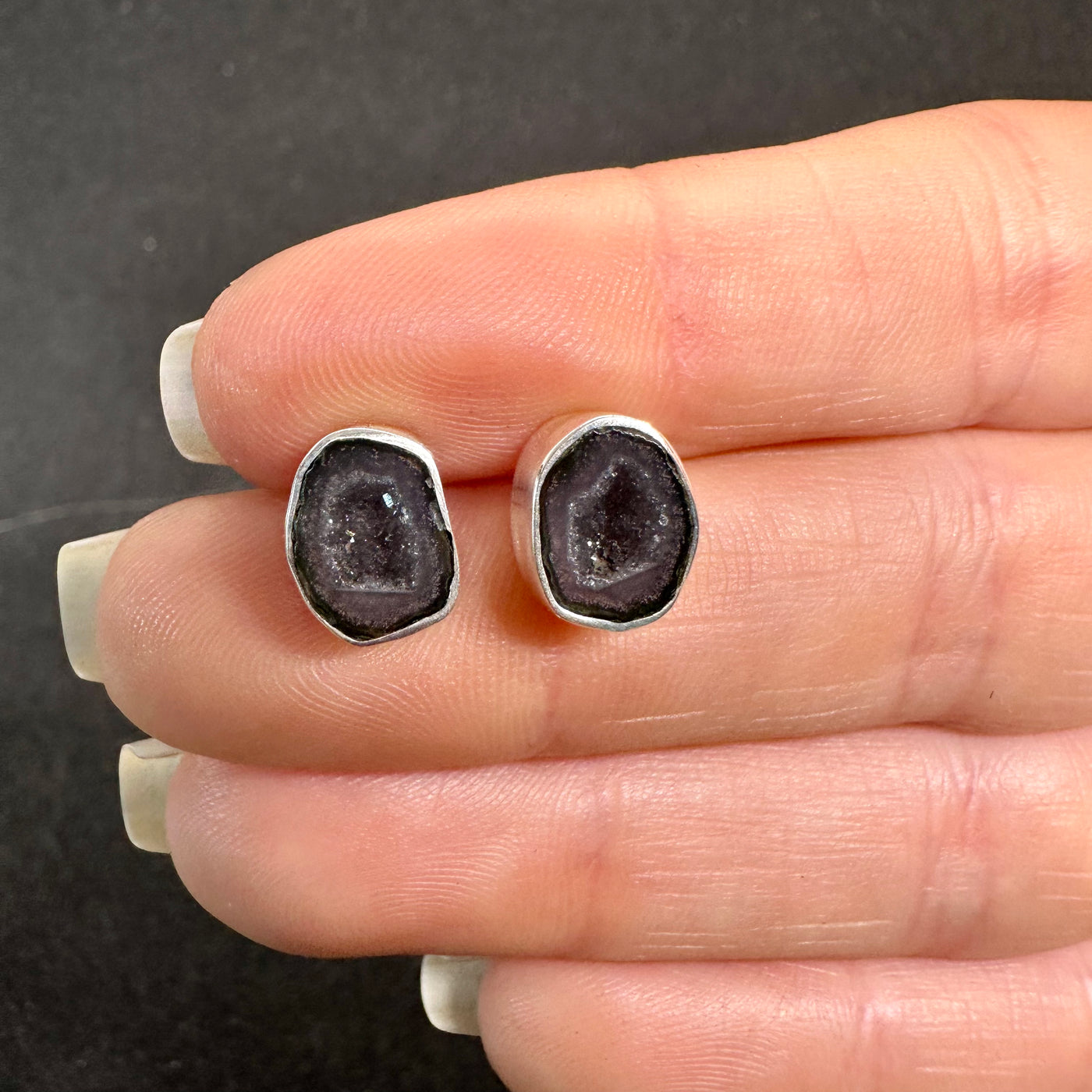 14 Tabasco Agate Geode Stud Silver Earrings