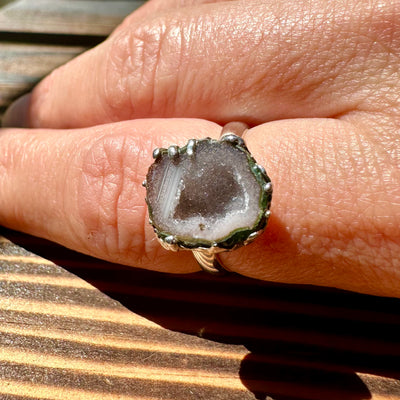 Purple Haze Tabasco Agate Geode Silver Ring