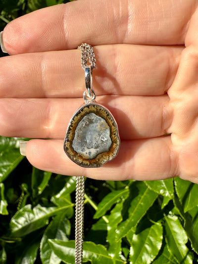 Snake Eye Tabasco Agate Geode Silver Pendant