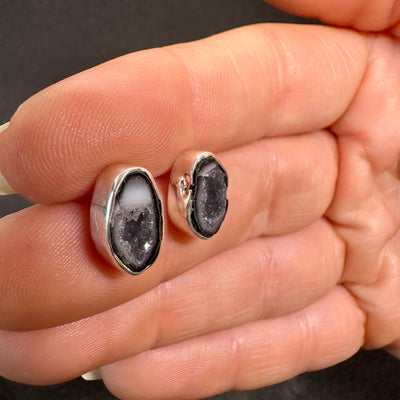 3 Tabasco Agate Geode Stud Silver Earrings