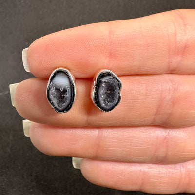 3 Tabasco Agate Geode Stud Silver Earrings