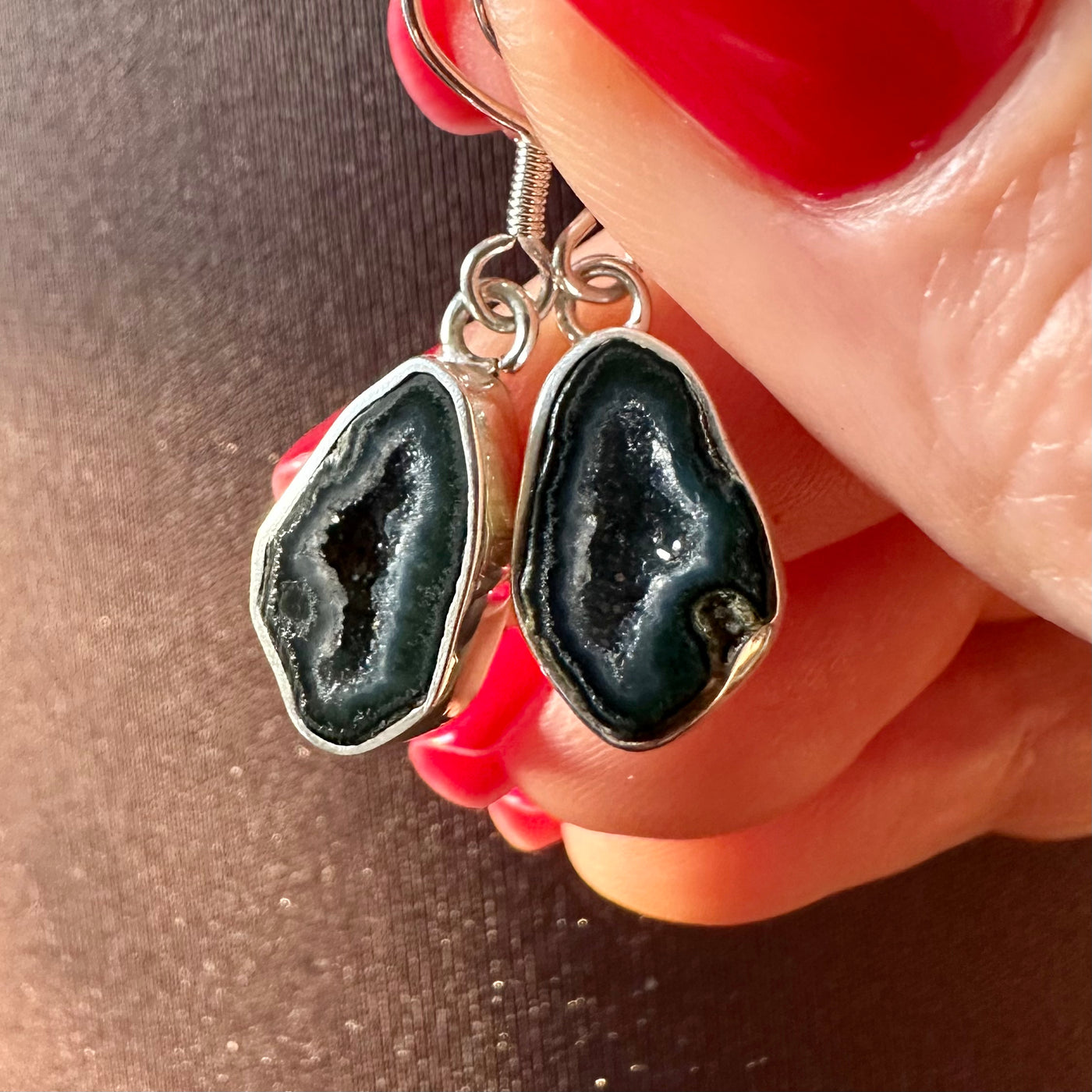 Lagos Profundos Tabasco Agate Geode Silver Drop Earrings