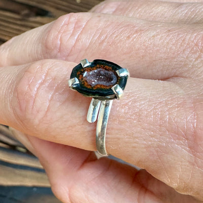 Red Eye Tabasco Agate Geode Silver Ring