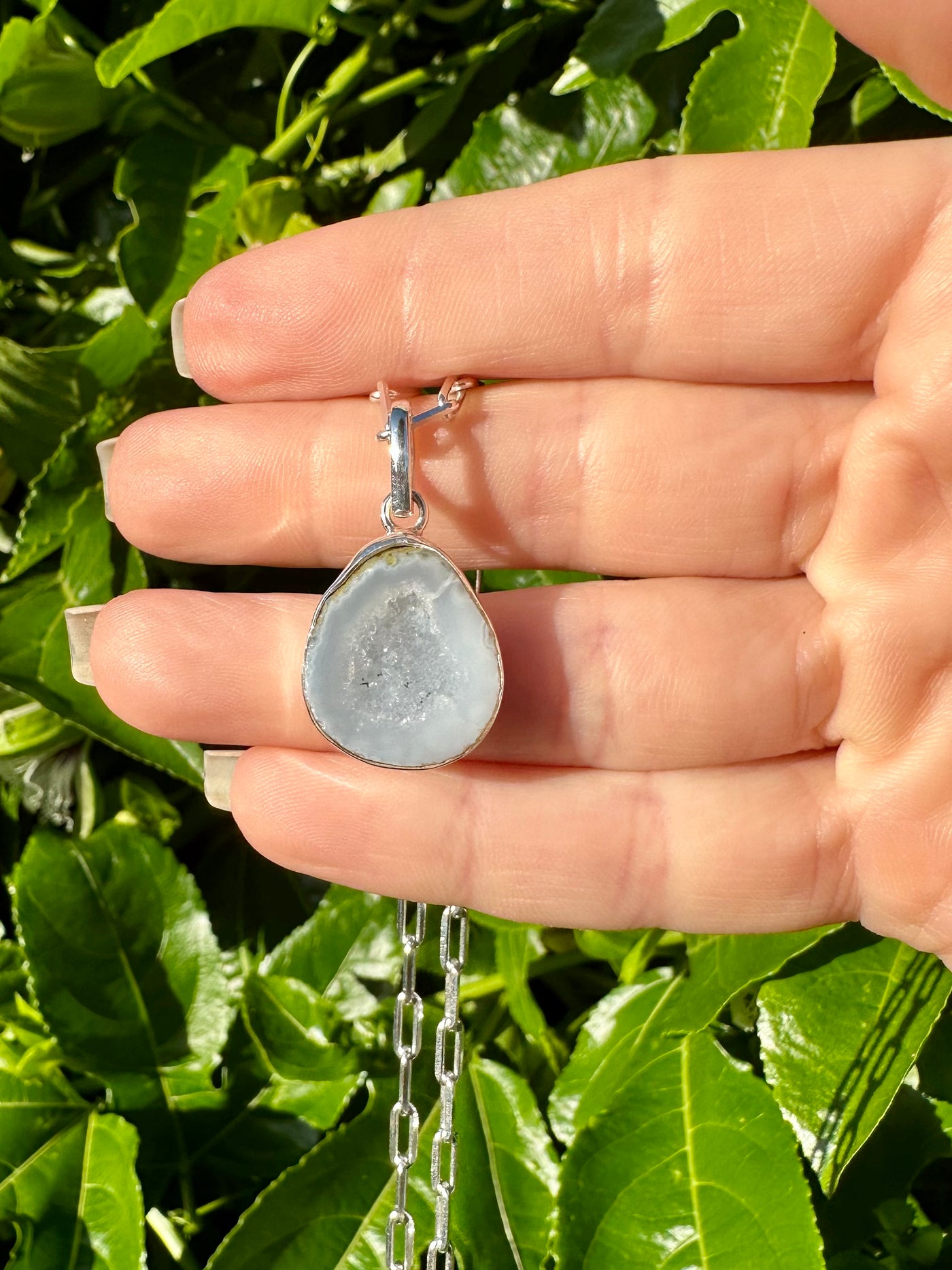 Silk Sparkle Tabasco Agate Geode Silver Pendant