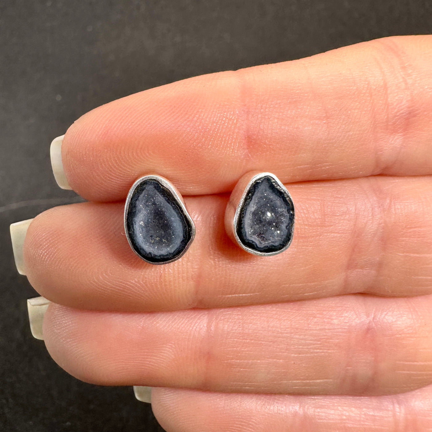 12 Tabasco Agate Geode Stud Silver Earrings