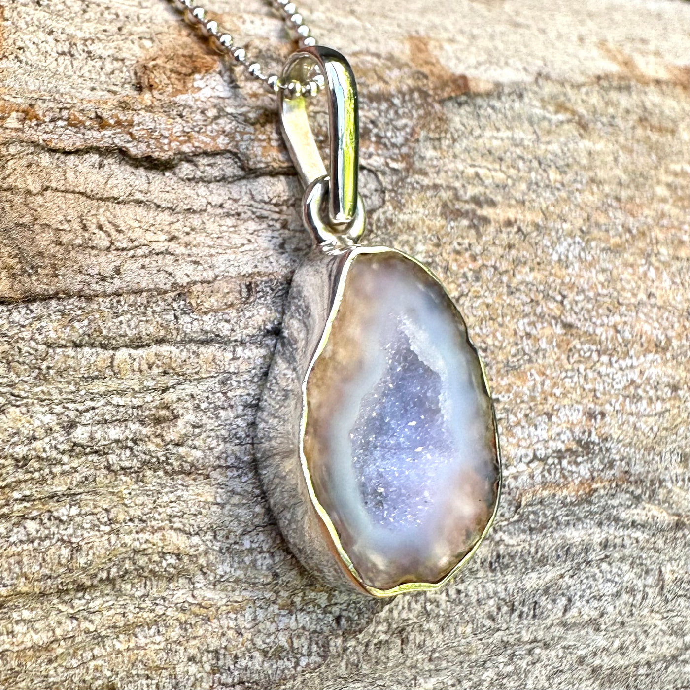 Milky Way Tabasco Agate Geode Silver Pendant