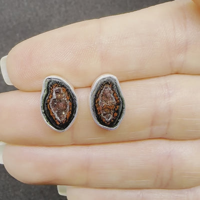 9 Tabasco Agate Geode Stud Silver Earrings