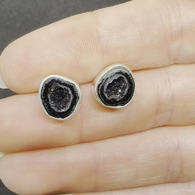 6 Tabasco Agate Geode Stud Silver Earrings