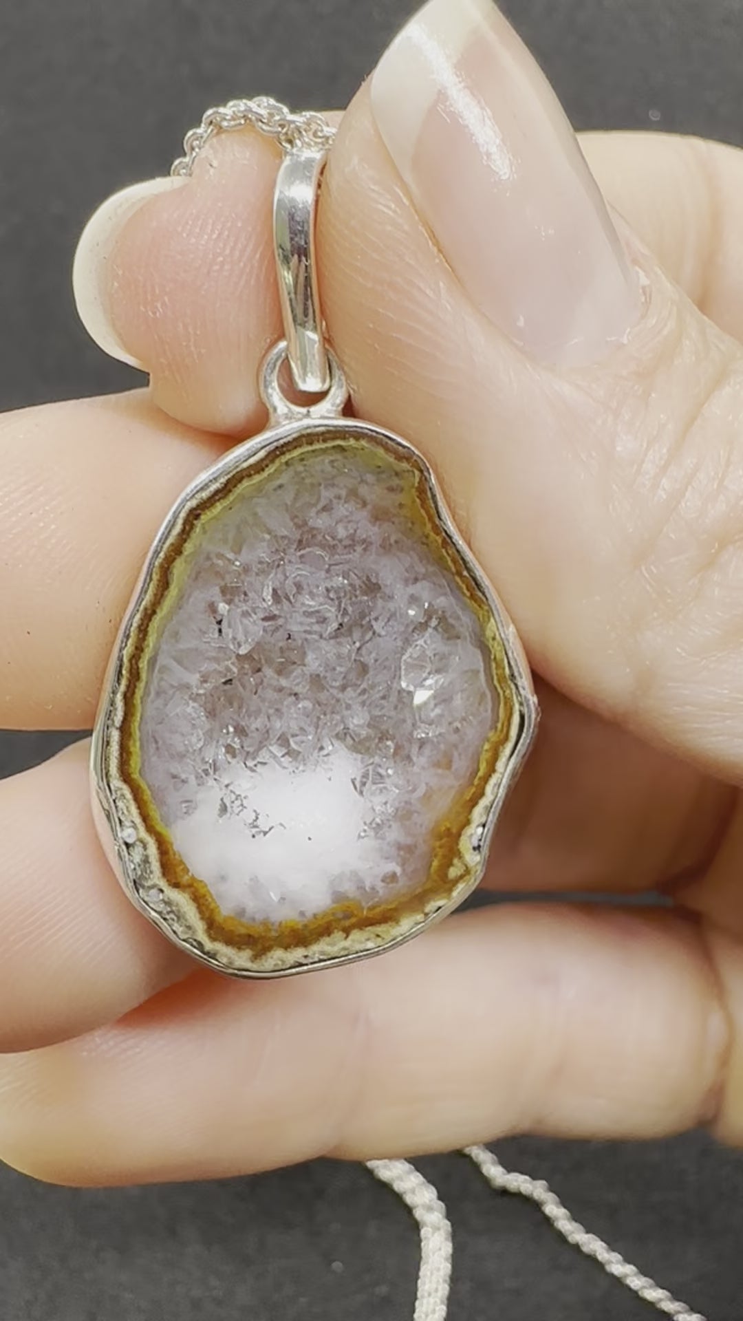 Honey Amber Tabasco Agate Geode Silver Pendant