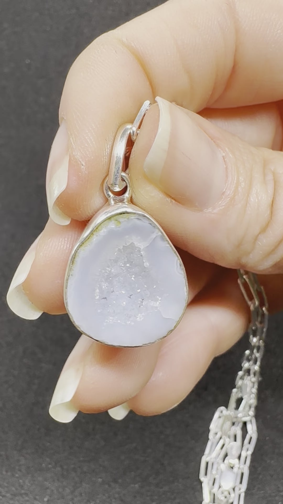 Silk Sparkle Tabasco Agate Geode Silver Pendant