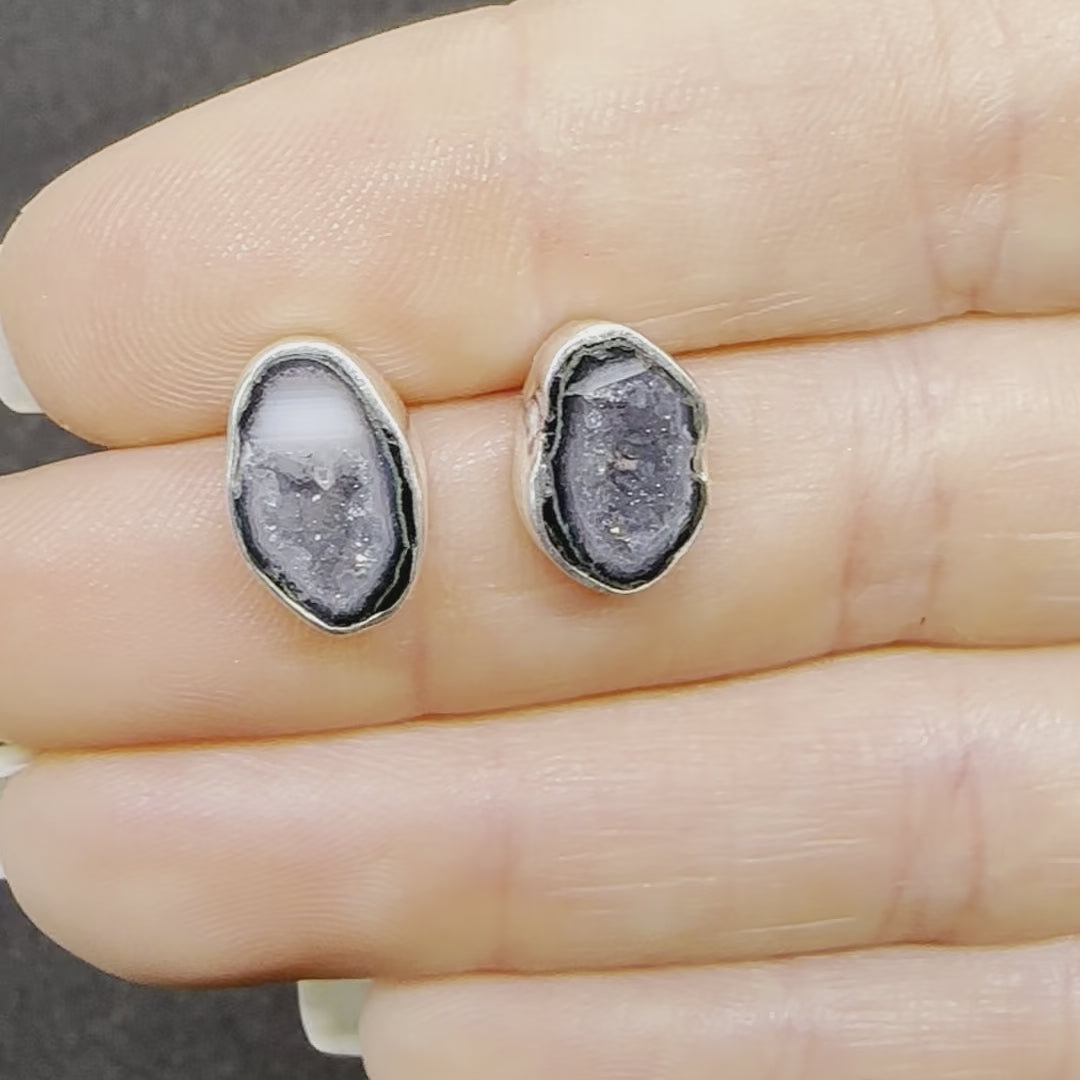 3 Tabasco Agate Geode Stud Silver Earrings