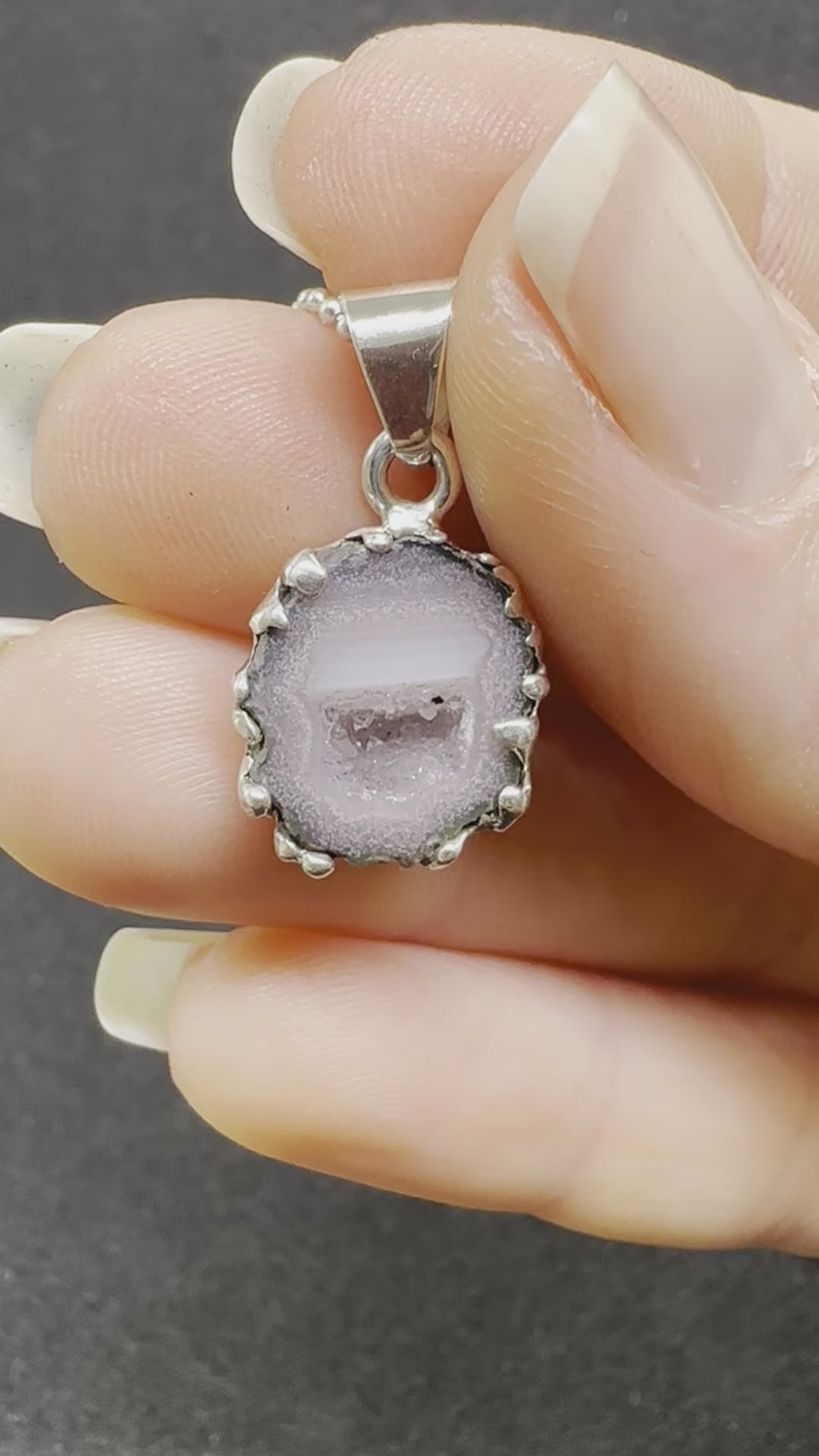 Purple Haze Tabasco Agate Geode Silver Pendant