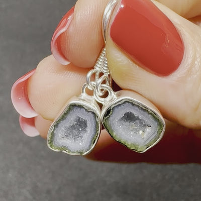 Cenotes Del Bosque Tabasco Agate Geode Silver Drop Earrings