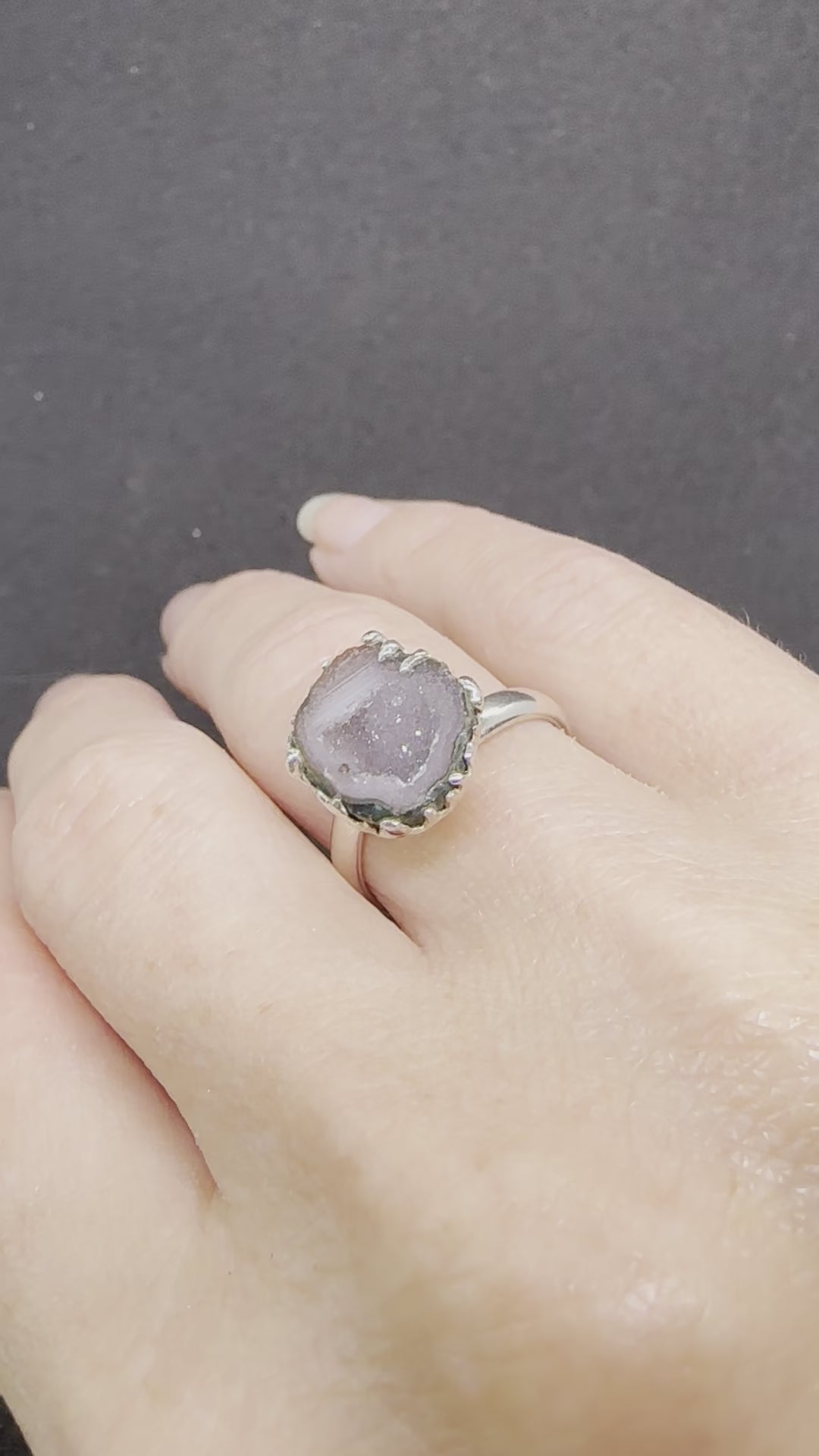 Purple Haze Tabasco Agate Geode Silver Ring