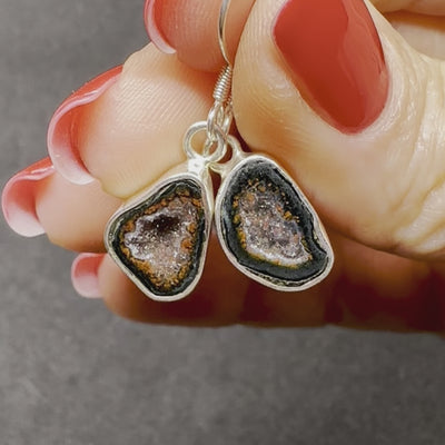 Lava Crystals Tabasco Agate Geode Silver Drop Earrings